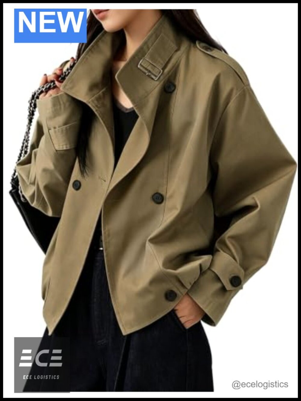 Womens Cropped Trench Coat Funnel Neck Lightweight Button Jacket